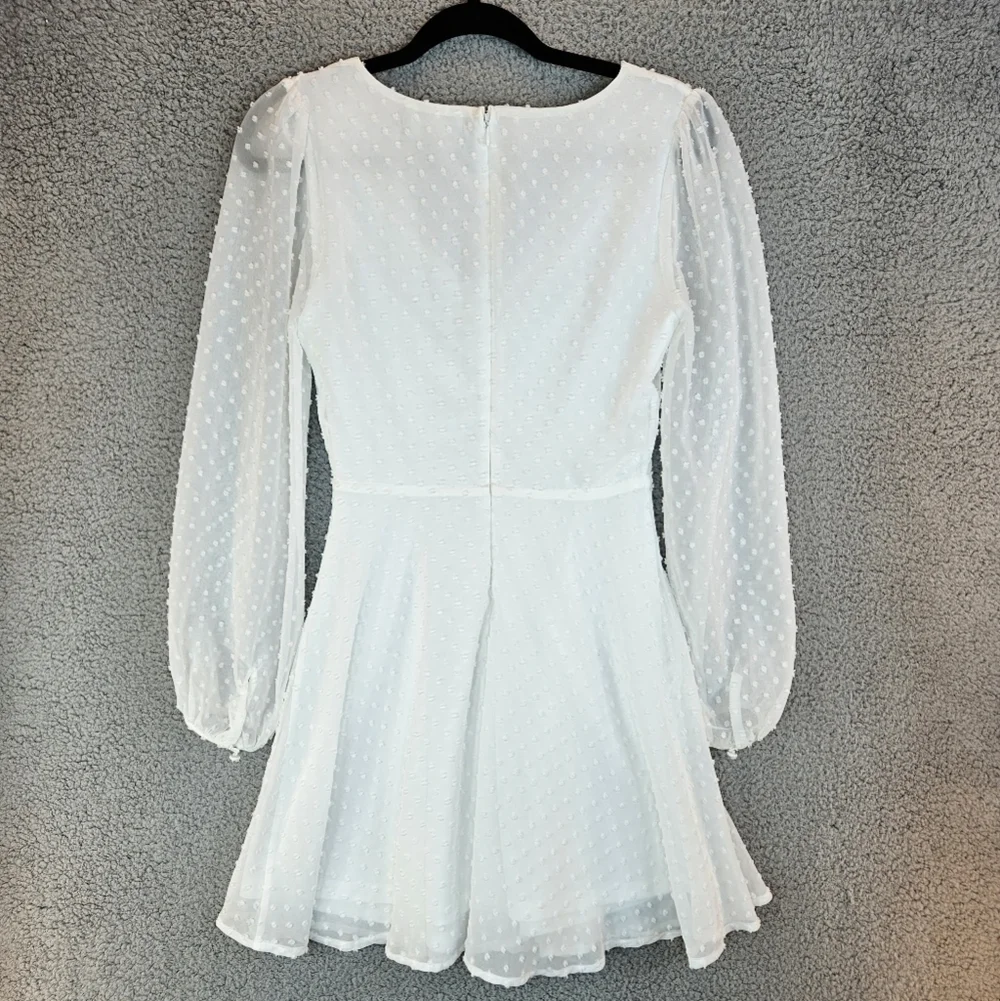 Lulus Womens Wine & Dine White Swiss Dot Mini Dress Sz XS Long Sleeve - Picture 9 of 13